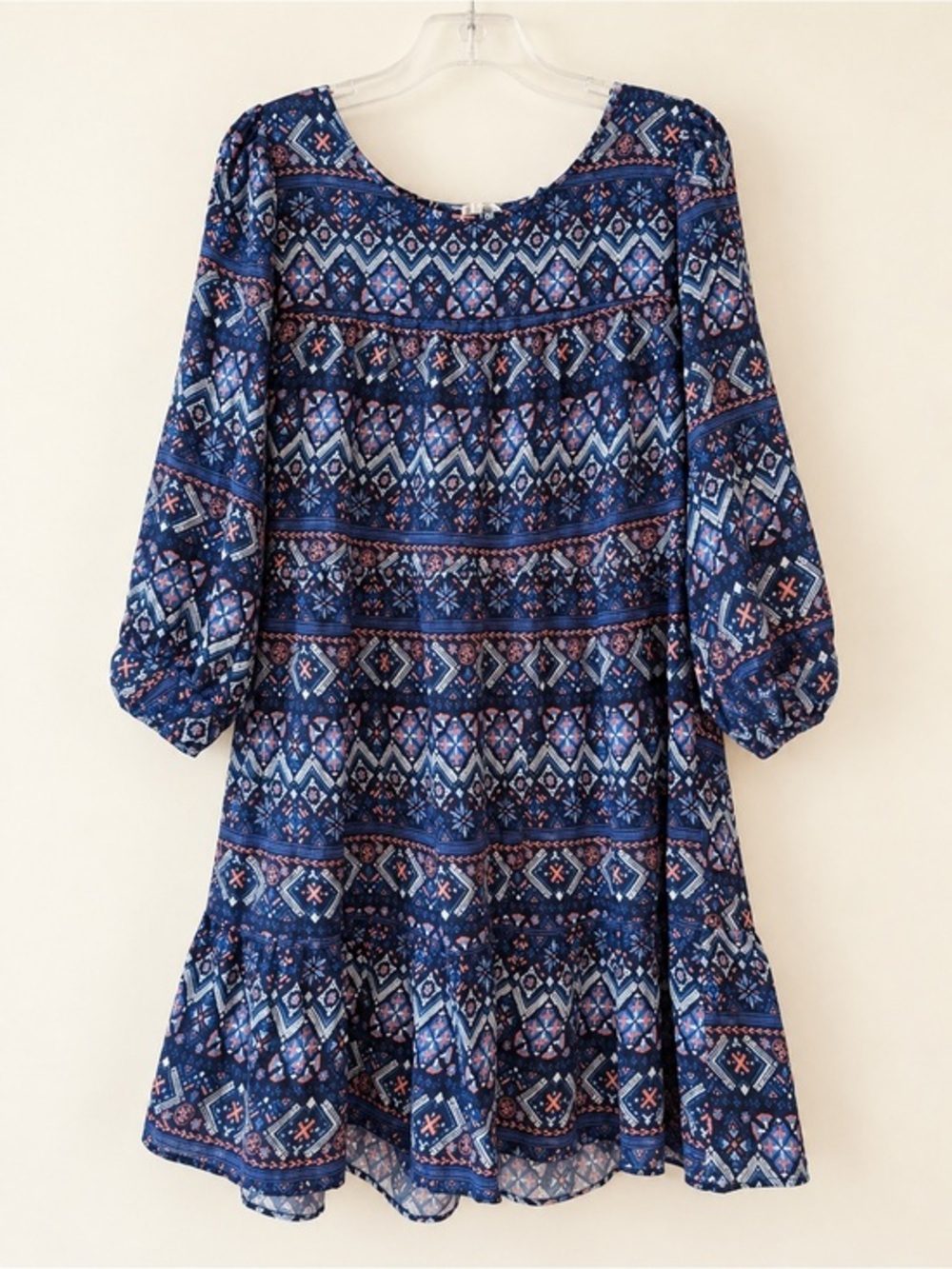 Blue Purple Aztec Print Back Tassel Tunic Mini Dress Boho Umgee EUC M/L #1594